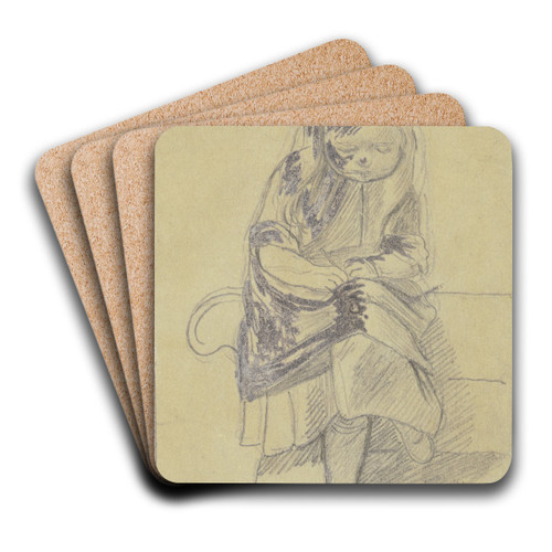 Schreibendes kleines Mdchen by Hugo Kauffmann Art Drink Coaster set Schreibendes kleines Mdchen by Hugo Kauffmann Art Drink Coaster set