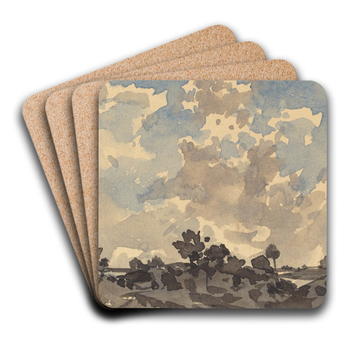 A Landscape with Figures Walking along a Path by Henri-Joseph Harpignies Art Drink Coaster set