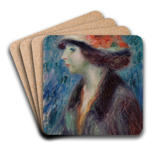 Girl with Flowered Hat by William James Glackens Art Drink Coaster set