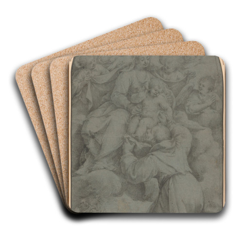 Saint Francis of Assisi Adoring the Virgin and Child by Denys Calvaert Art Drink Coaster set