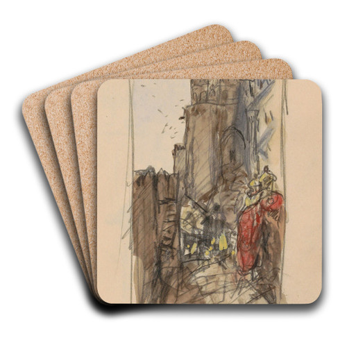Straat met figuren by Marius Bauer Art Drink Coaster set