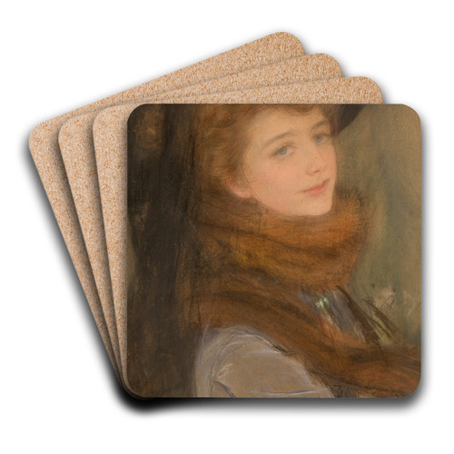 Portrait of a Woman in a Fox Fur Collar by Teodor Axentowicz Art Drink Coaster set