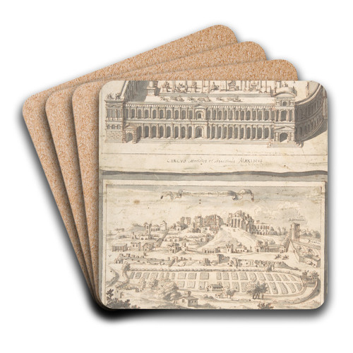 Reconstruction of the Circus Maximus (above) and a View of the Site (below) by Jan Goeree Art Drink Coaster set