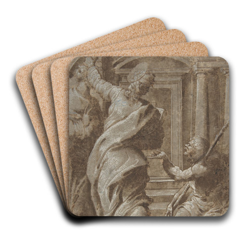 Saints Peter and John Healing a Cripple at the Gate of the Temple by Perino Del Vaga Art Drink Coaster set