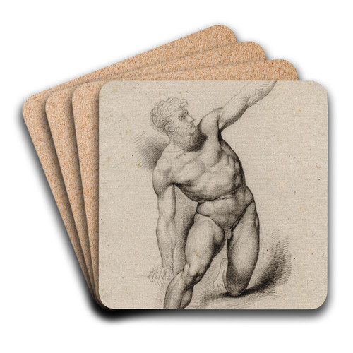 Naakte, knielende man, met geheven arm by David Humbert de Superville Art Drink Coaster set Naakte, knielende man, met geheven arm by David Humbert de Superville Art Drink Coaster set