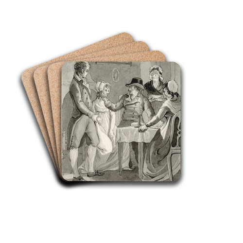 Gezelschap bij een tafel: 'Lieve beste Roze! Gij...' by Reinier Vinkeles Drink Coasters - set of 4