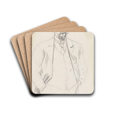 Mannsportrett, knestykke, med mustasje og hatt by Christian Krohg Drink Coasters - set of 4