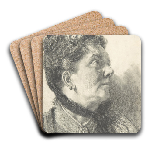 Woman with a Crushed Velvet Hat by Adolph von Menzel Art Drink Coaster set