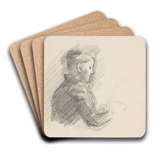 Kvinneportrett profil by Signe Scheel Art Drink Coaster set