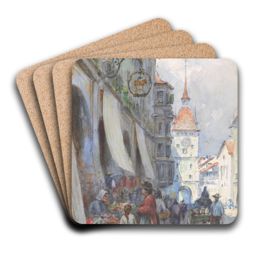 A street in Berne, Switzerland by Charles Nathaniel Worsley Art Drink Coaster set A street in Berne, Switzerland by Charles Nathaniel Worsley Art Drink Coaster set