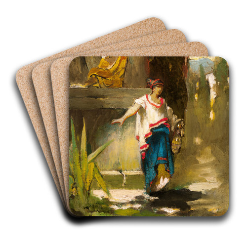 Roman Woman by the Well by Franciszek murko Art Drink Coaster set Roman Woman by the Well by Franciszek murko Art Drink Coaster set