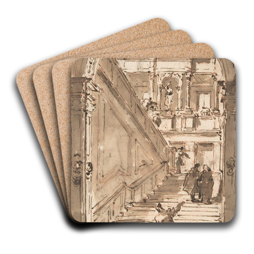 Architectural Fantasy; Figures on a Grand Staircase by Francesco Guardi Art Drink Coaster set