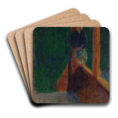 On the Veranda by Harald Sohlberg Art Drink Coaster set