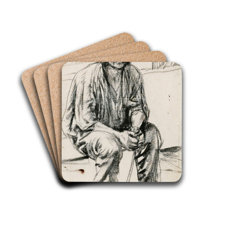 Young Seated Worker by Adolph von Menzel Drink Coasters - set of 4
