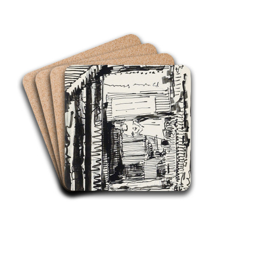 Staande vrouw in een deuropening by Reijer Stolk Drink Coasters - set of 4