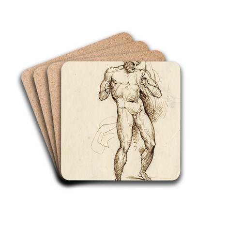 Naakte mannenfiguur in offensieve pose by David Humbert de Superville Drink Coasters - set of 4 Naakte mannenfiguur in offensieve pose by David Humbert de Superville Drink Coasters - set of 4