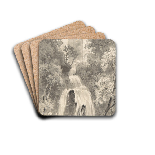 View of a Waterfall by David Octavius Hill Drink Coasters - set of 4 View of a Waterfall by David Octavius Hill Drink Coasters - set of 4
