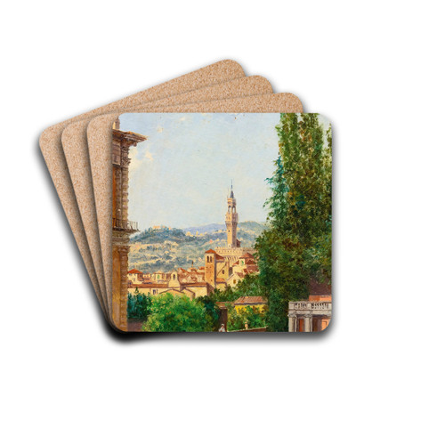 View Of Palazzo Vecchio From The Boboli Gardens, Florence by Antonietta Brandeis Drink Coasters - set of 4 View Of Palazzo Vecchio From The Boboli Gardens, Florence by Antonietta Brandeis Drink Coasters - set of 4