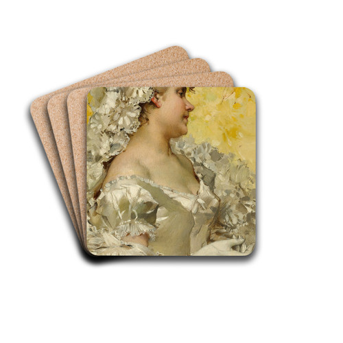 Lady In White by Frederik Hendrik Kaemmerer Drink Coasters - set of 4 Lady In White by Frederik Hendrik Kaemmerer Drink Coasters - set of 4