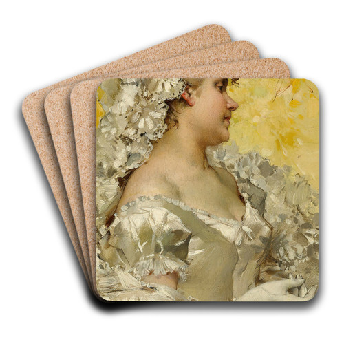 Lady In White by Frederik Hendrik Kaemmerer Art Drink Coaster set Lady In White by Frederik Hendrik Kaemmerer Art Drink Coaster set
