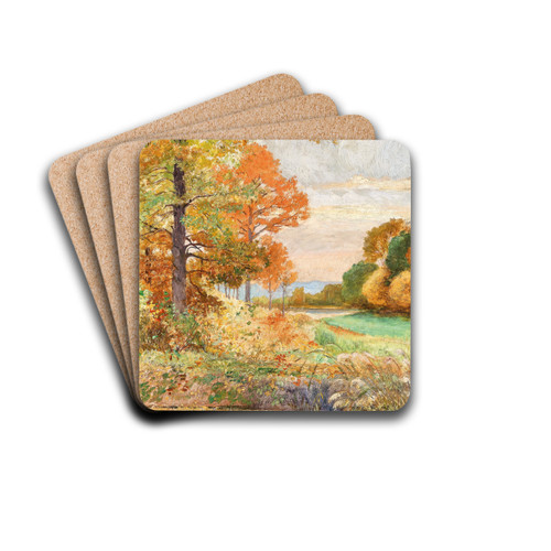 An autumnal landscape by Hugo Charlemont Drink Coasters - set of 4 An autumnal landscape by Hugo Charlemont Drink Coasters - set of 4