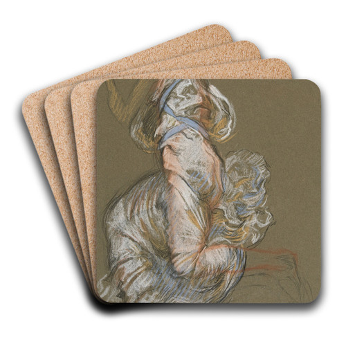 Study for figure of 9 am in The Hours ceiling at the state capitol building in Harrisburg, Pennsylvania by Edwin Austin Abbey Art Drink Coaster set