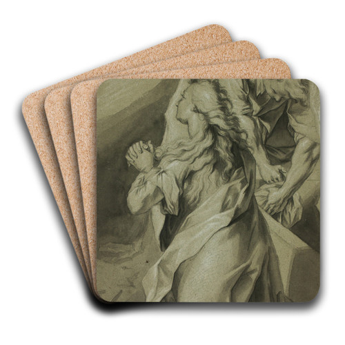Kneeling Magdalene and Tomb Attendant by After Federico Barocci Art Drink Coaster set