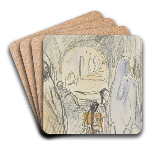Straat met figuren bij een rondboog in Biskra by Marius Bauer Art Drink Coaster set