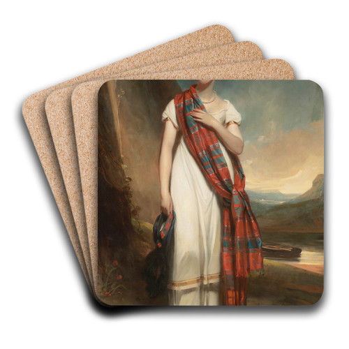 Portrait Of A Lady Wearing Plaid In A Landscape by John Watson Gordon Art Drink Coaster set