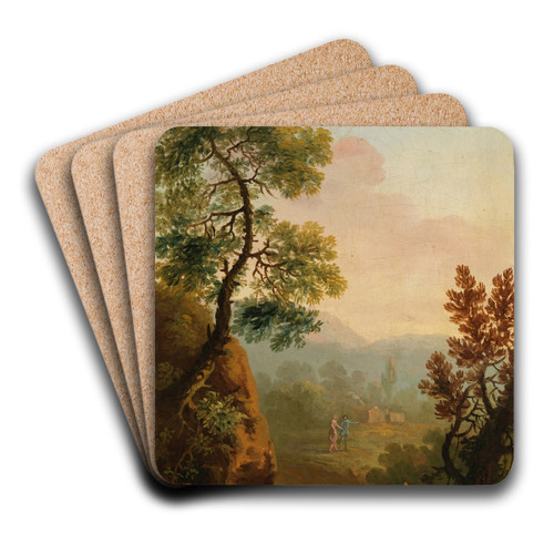 Landscape with Figures in the Background by George Barret Art Drink Coaster set Landscape with Figures in the Background by George Barret Art Drink Coaster set