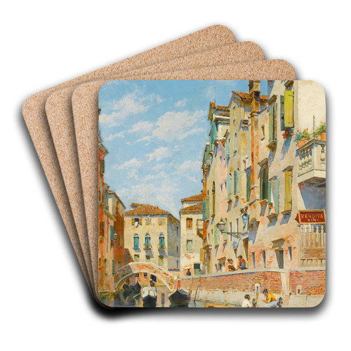 Gondolas On A Venetian Canal by Federico del Campo Art Drink Coaster set