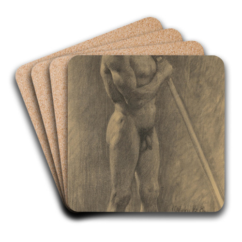 Study of a Standing Man with a Stick by Emil Alexay-Olexk Art Drink Coaster set