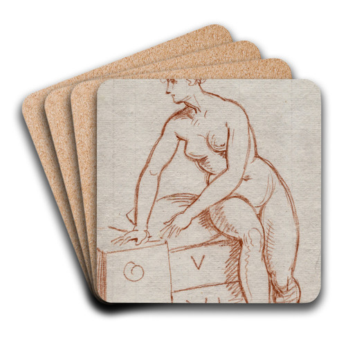 Vrouwelijk naakt, zittend op enige gemerkte blokken by David Humbert de Superville Art Drink Coaster set