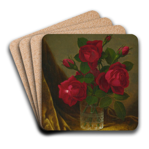 Jacqueminot Roses by Martin Johnson Heade Art Drink Coaster set Jacqueminot Roses by Martin Johnson Heade Art Drink Coaster set