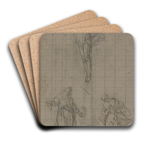 Entwurf fr eine Kreuzigungsgruppe mit Johannes, Maria und Magdalena. by Ignaz Gnther Art Drink Coaster set