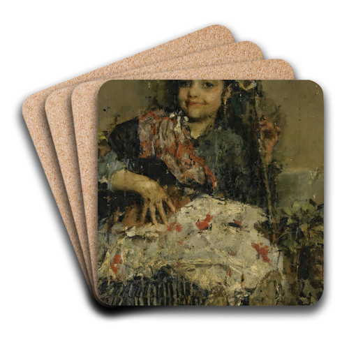 Una Ragazza by Antonio Mancini Art Drink Coaster set