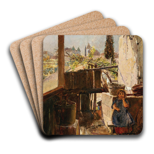 A Girl Standing by the Laundry Corner, South Tyrol by Robert Russ Art Drink Coaster set