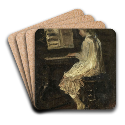 Girl at the Piano by Jacob Maris Art Drink Coaster set
