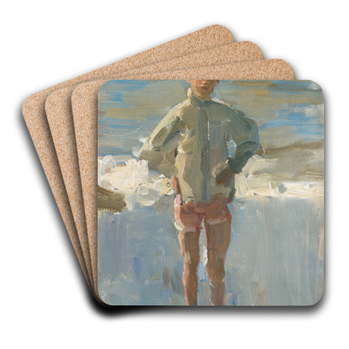 Young boy on a beach by Isaac Israls Art Drink Coaster set
