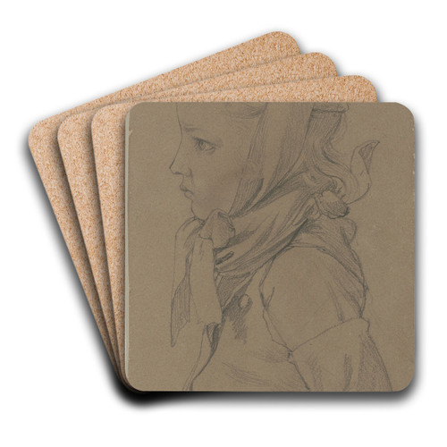 Bauernmdchen im Profil nach links by Jakob Becker Art Drink Coaster set Bauernmdchen im Profil nach links by Jakob Becker Art Drink Coaster set