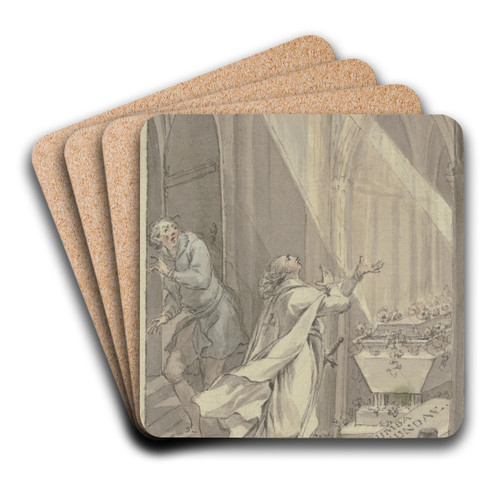 Zwei Mnner in einer mittelalterlichen Gruft an einem Sarg by Christian Sambach Art Drink Coaster set