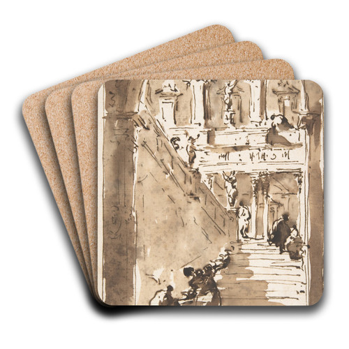 Architectural Fantasy; Figures on a Grand Staircase by Francesco Guardi Art Drink Coaster set