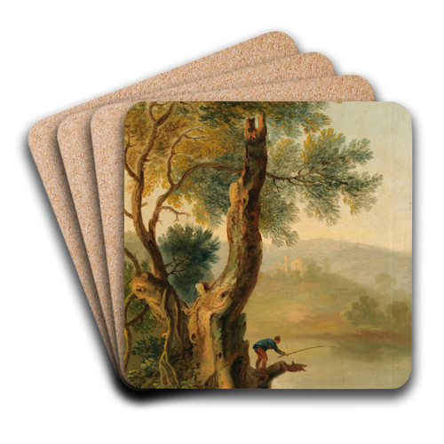 A Landscape with a Man Fishing by George Barret Art Drink Coaster set