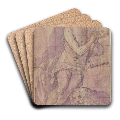 Den hellige Hieronymus i rkenen by Giovanni de' Vecchi Art Drink Coaster set