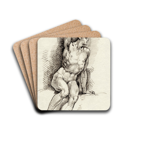 Zittend mannelijk naakt, met geheven arm by David Humbert de Superville Drink Coasters - set of 4 Zittend mannelijk naakt, met geheven arm by David Humbert de Superville Drink Coasters - set of 4