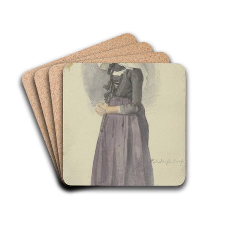 Woman with bonnet by Jakob Becker Drink Coasters - set of 4