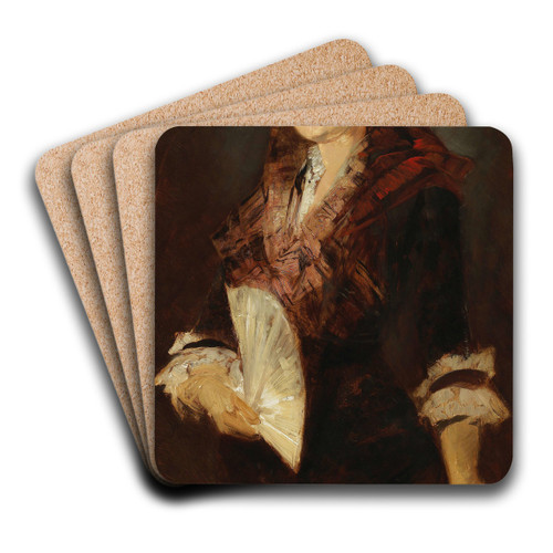 Portrait Of A Lady With A Fan by Hans Makart Art Drink Coaster set