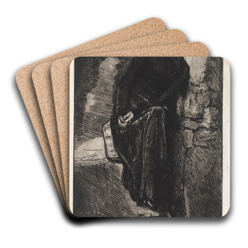 In het zwart geklede vrouw, leunend tegen muur by Marcel Roux Art Drink Coaster set