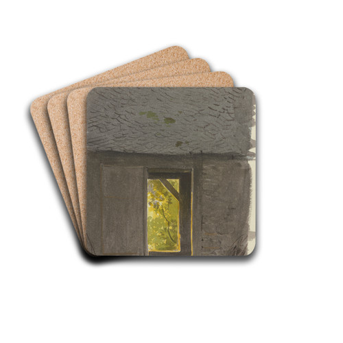 Blick durch die geffneten Tren einer Scheune im Abendlicht by Carl Theodor Reiffenstein Drink Coasters - set of 4