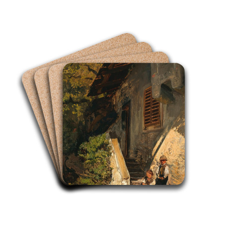 Children before the Farmhouse, Klausen, South Tyrol by Robert Russ Drink Coasters - set of 4